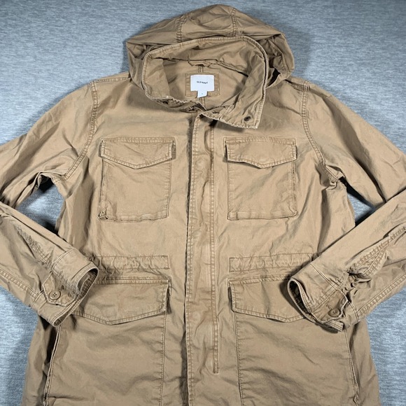 Old Navy Jacket Mens XL Tan Hooded Utility Cotton Blend Zip Front Cargo Pockets - Picture 2 of 13